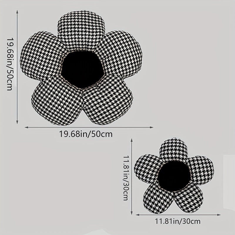 Stylish Houndstooth Flower Headrest Cushion & Waist Pad Car Accessory