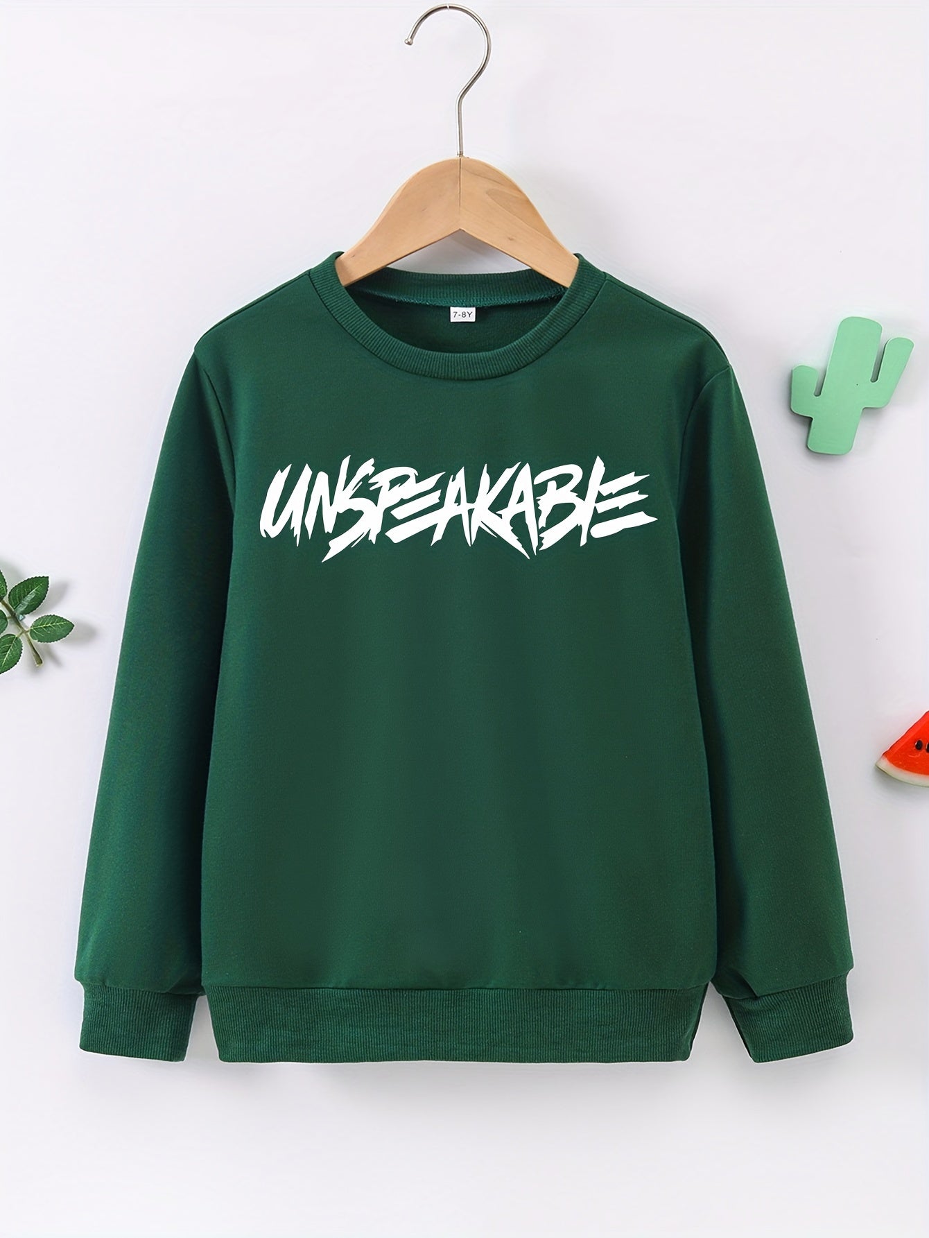 UNSPEAKABLE Letter Print Boys Casual Pullover Sweatshirt Long Sleeve Crew Neck