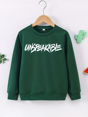 UNSPEAKABLE Letter Print Boys Casual Pullover Sweatshirt Long Sleeve Crew Neck