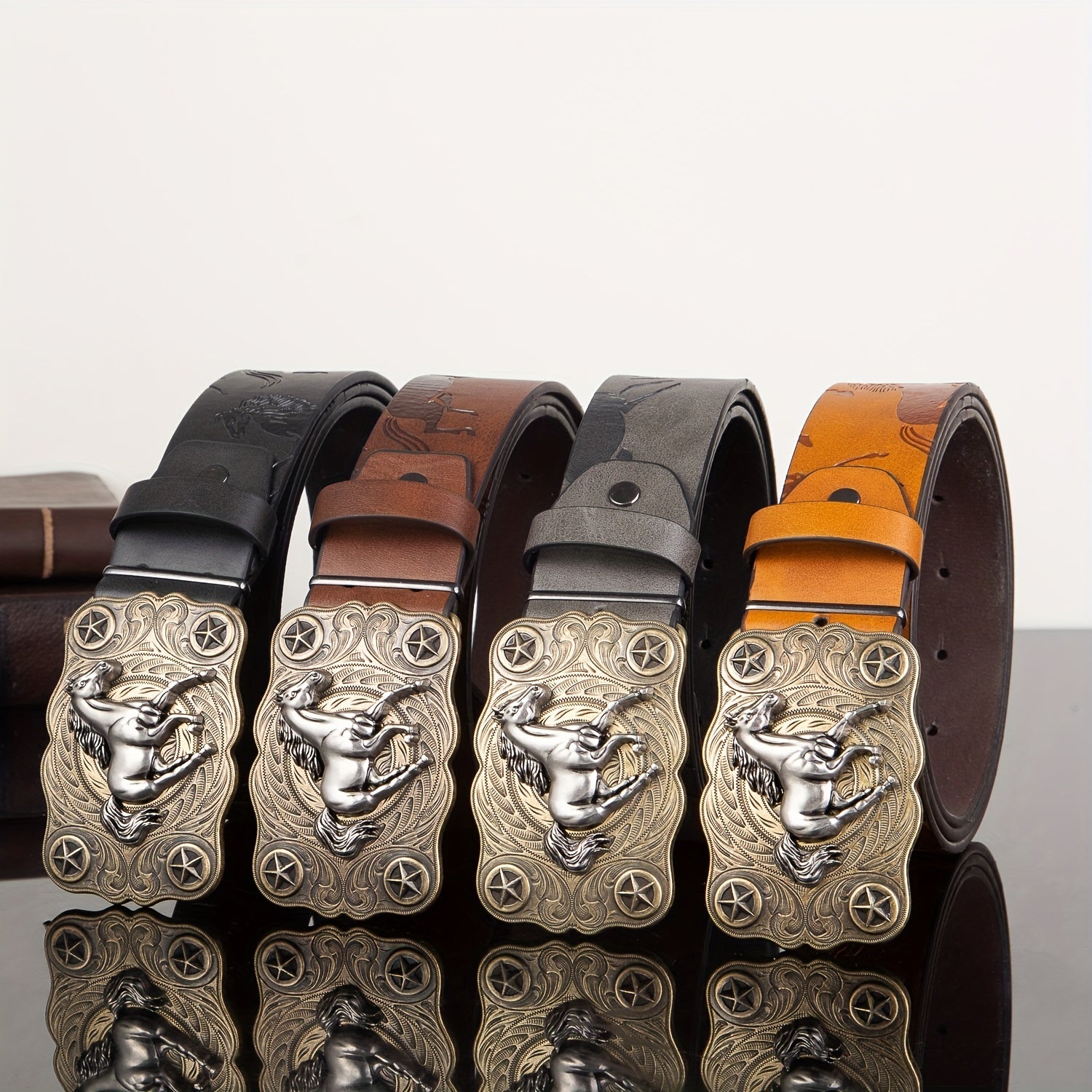 Flying Horse Print Western Large Board Buckle Belt