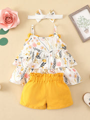 3pcs Baby Girls Botanical Flowers Graphic Cami Shorts Set