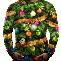 Christmas Tree Ball Print Men's Long Sleeve T-shirt Autumn Tee