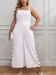 Button Decor Wide Leg Jumpsuit Women's Overalls
