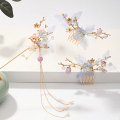 Faux Pearl Butterfly Flower Hairpin Headband Set