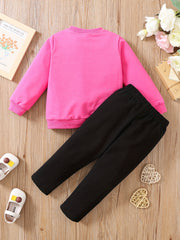 Toddler Girl's Heart Print 2pcs Sweatshirt & Sweatpants Set, Casual Outfits