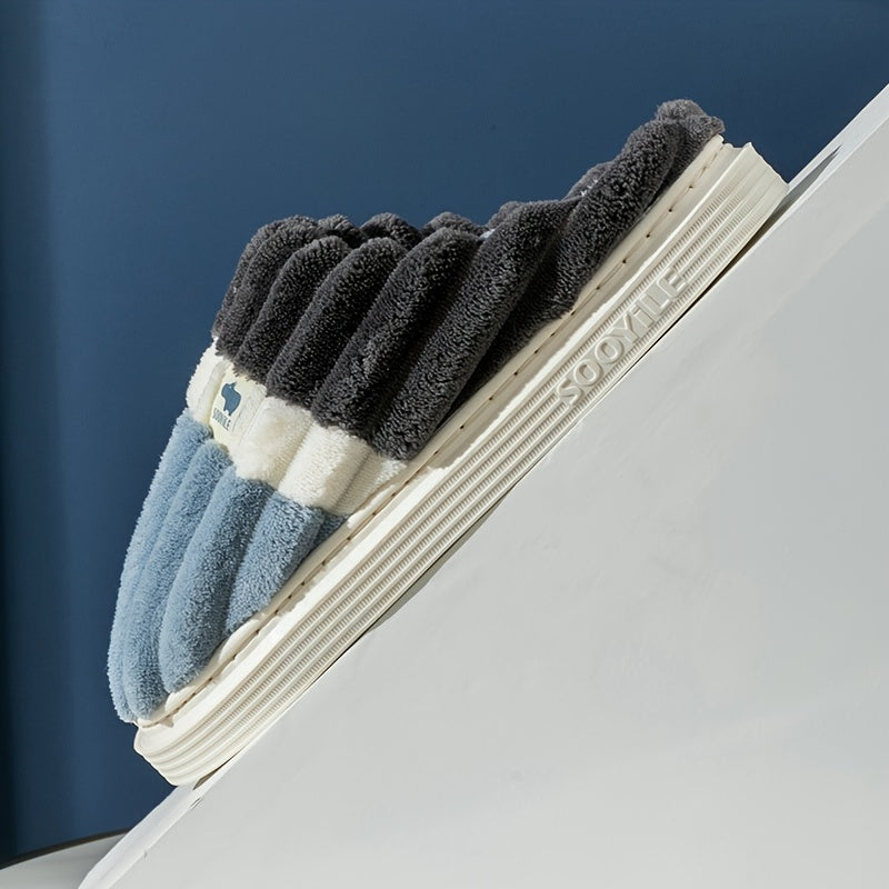 Men's Striped Memory Foam Cozy Slippers Winter