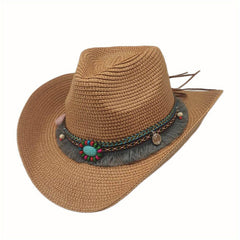 Men's Wide Brim Straw Cowboy Hat for Summer Beach Travel Golf Garden