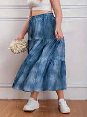 Ombre Denim Print Elastic High Rise Maxi Skirt