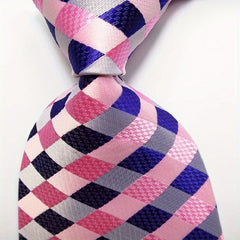 Plaid Tie Men's Jacquard Woven Necktie Set Pink Yellow