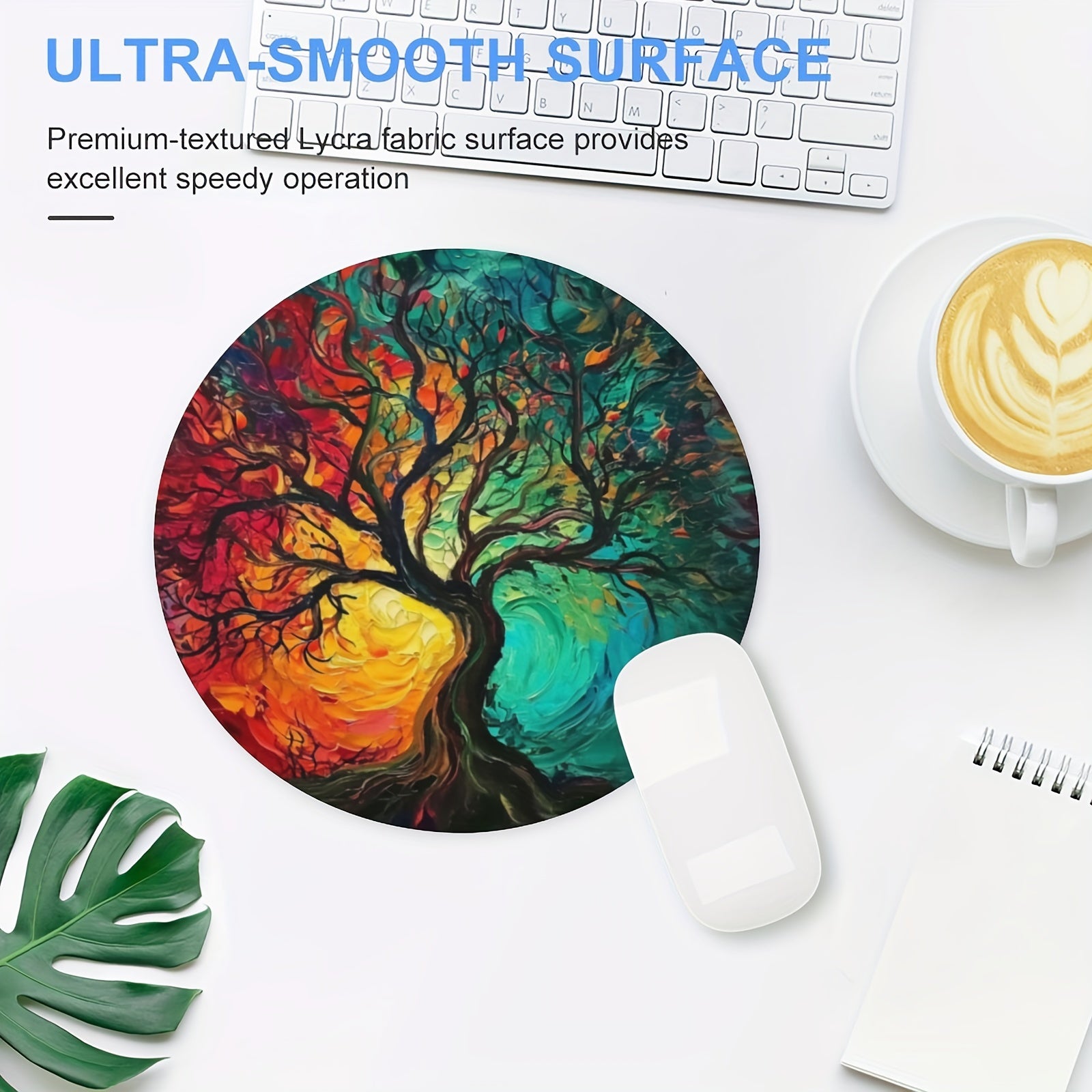 Colorful Tree Pattern Round Mouse Pad Non-slip Rubber Base