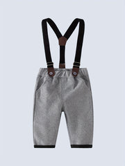 Baby Boys Gentleman Outfits Long Sleeve Bowtie Shirts Suspender Pants Set