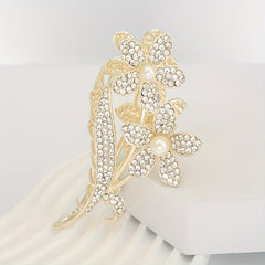 Girls Flower Hair Clip with Rhinestones & Faux Pearls