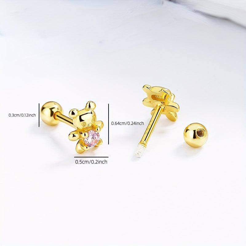S925 Sterling Silver Bear Earstuds