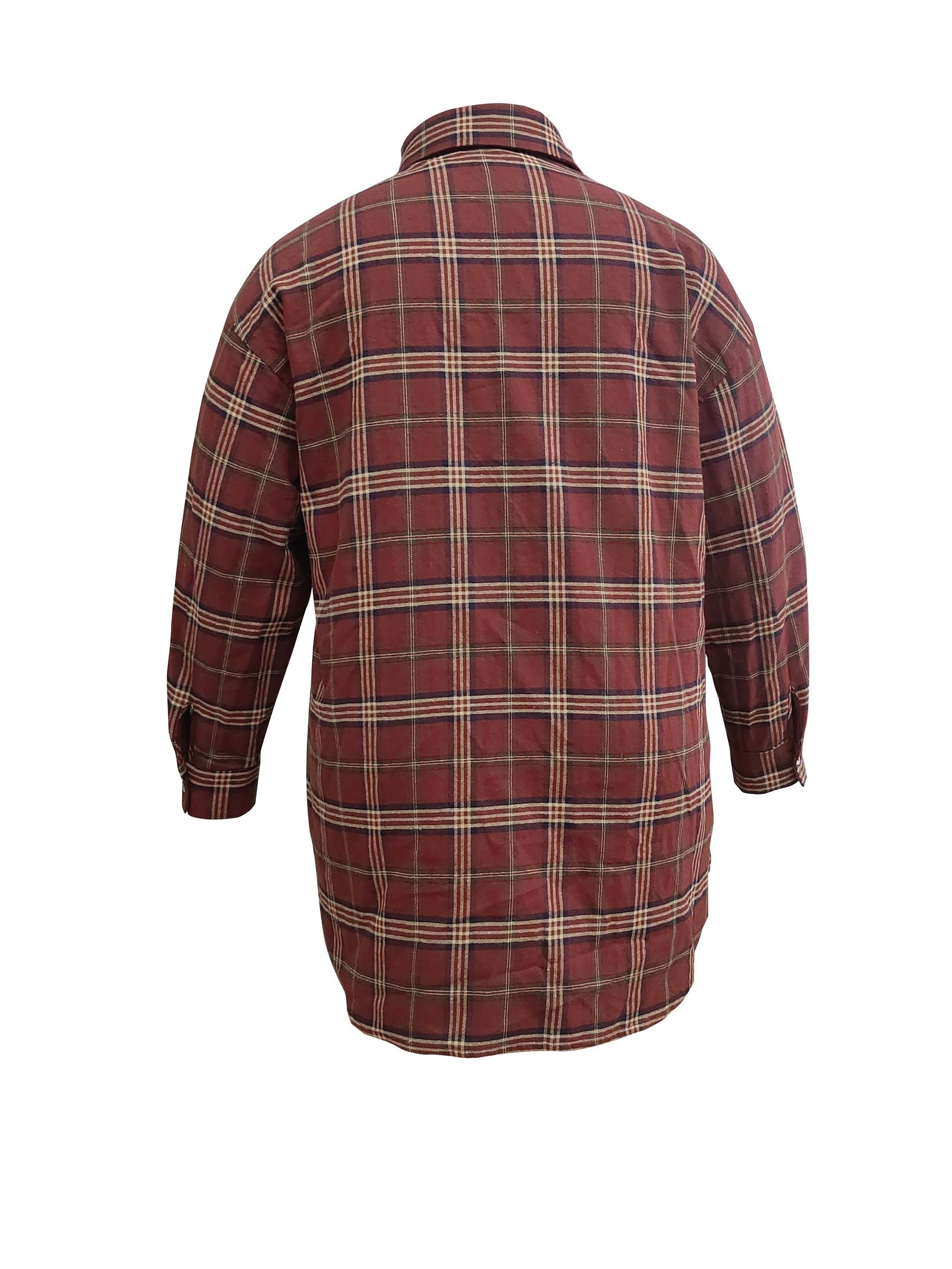 Plaid Print Long Sleeve Button Up Tunic Shirt Top