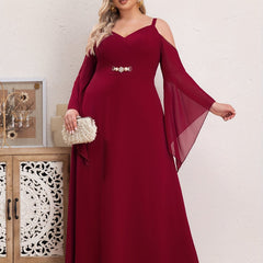 Faux Pearl Bell Sleeve Maxi Bridesmaid Dress