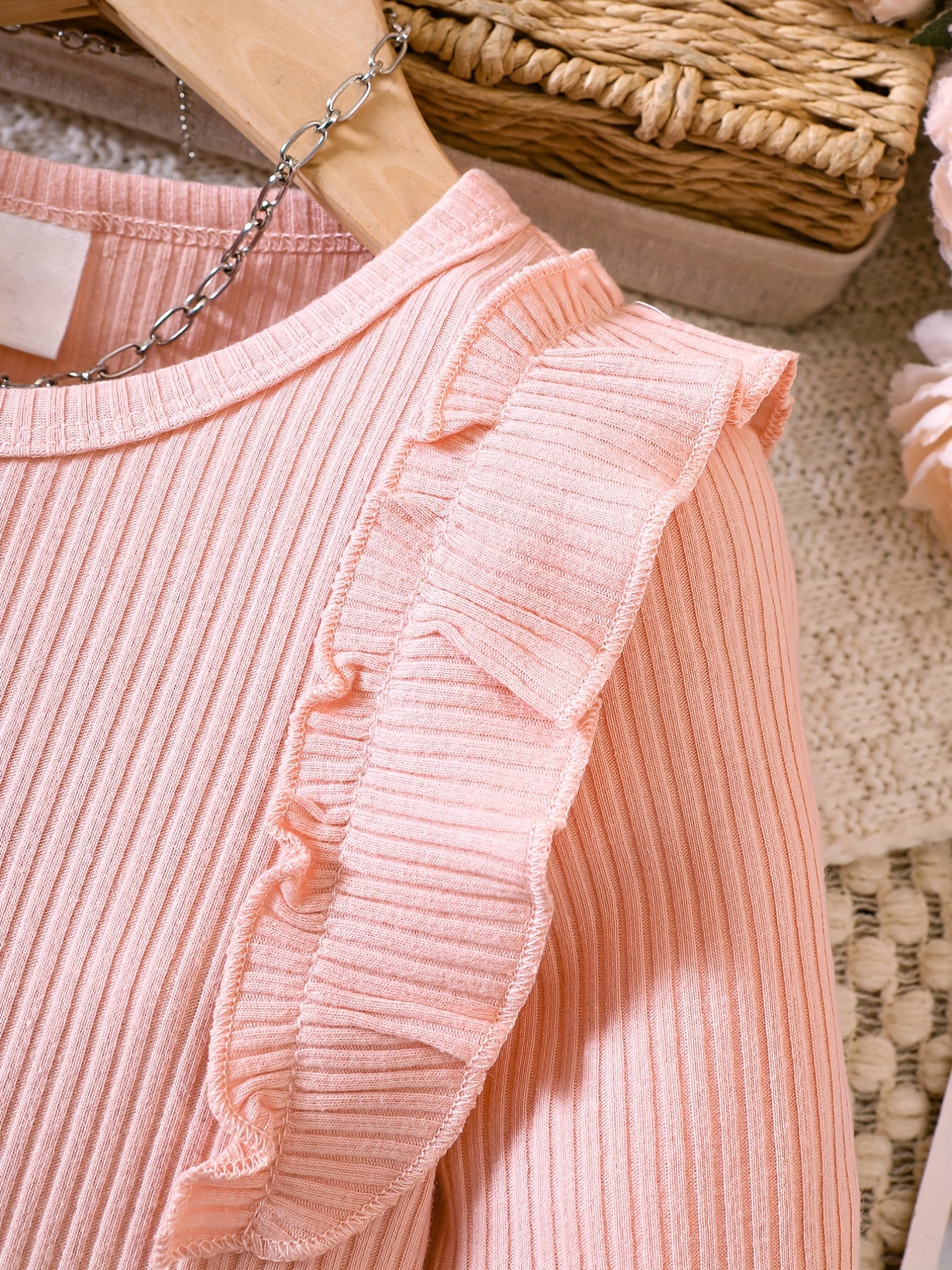 Girl's 2pcs Ribbed Top & Floral Corduroy Skirt Set for Spring Autumn