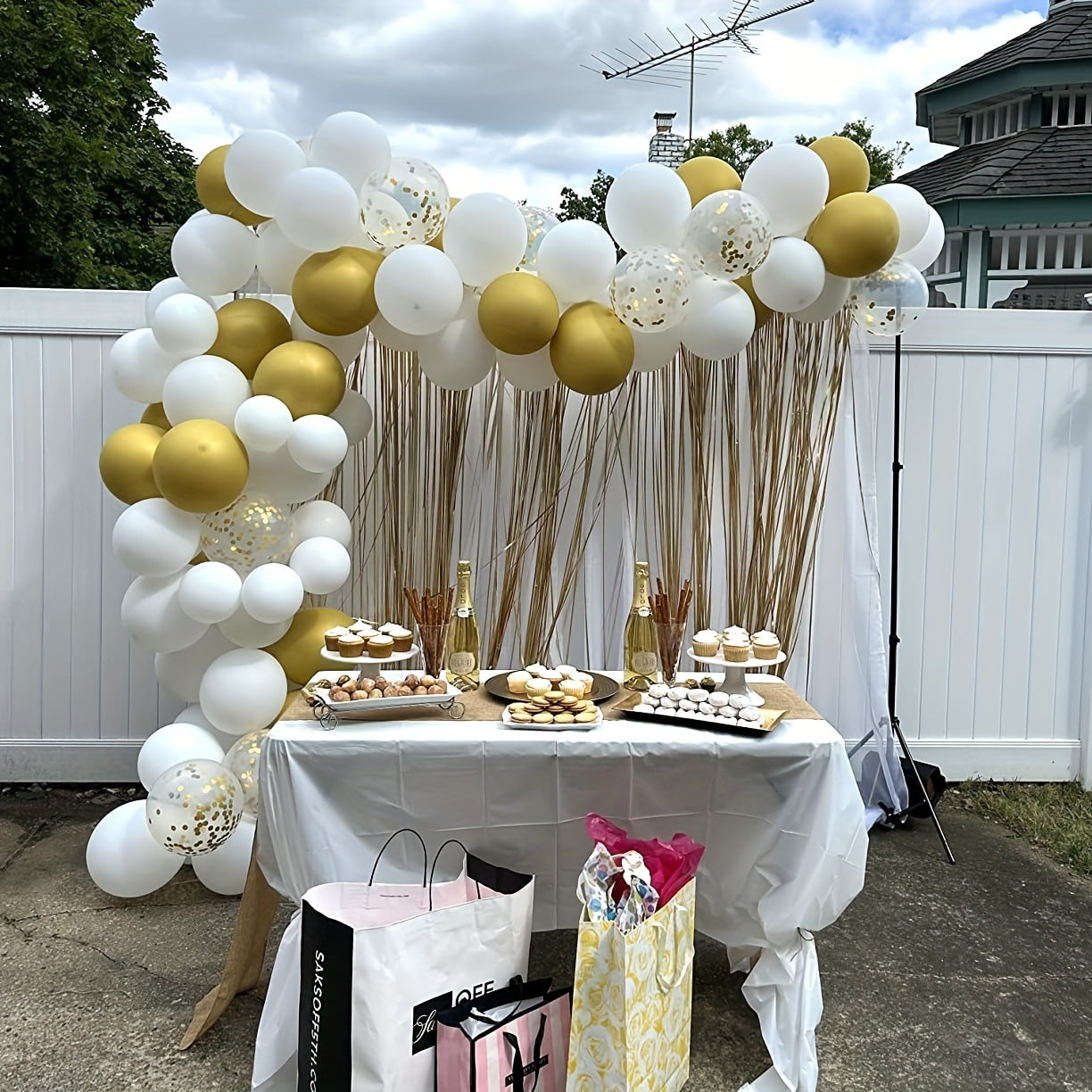 61pcs Golden Confetti Balloons Set with Ribbon for Wedding Birthday Baby Shower