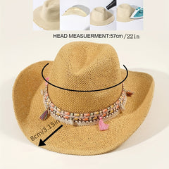 Gradient Jazz Cowboy Hat Vintage Western Straw Sun Hat Hollow Out Breathable Cla