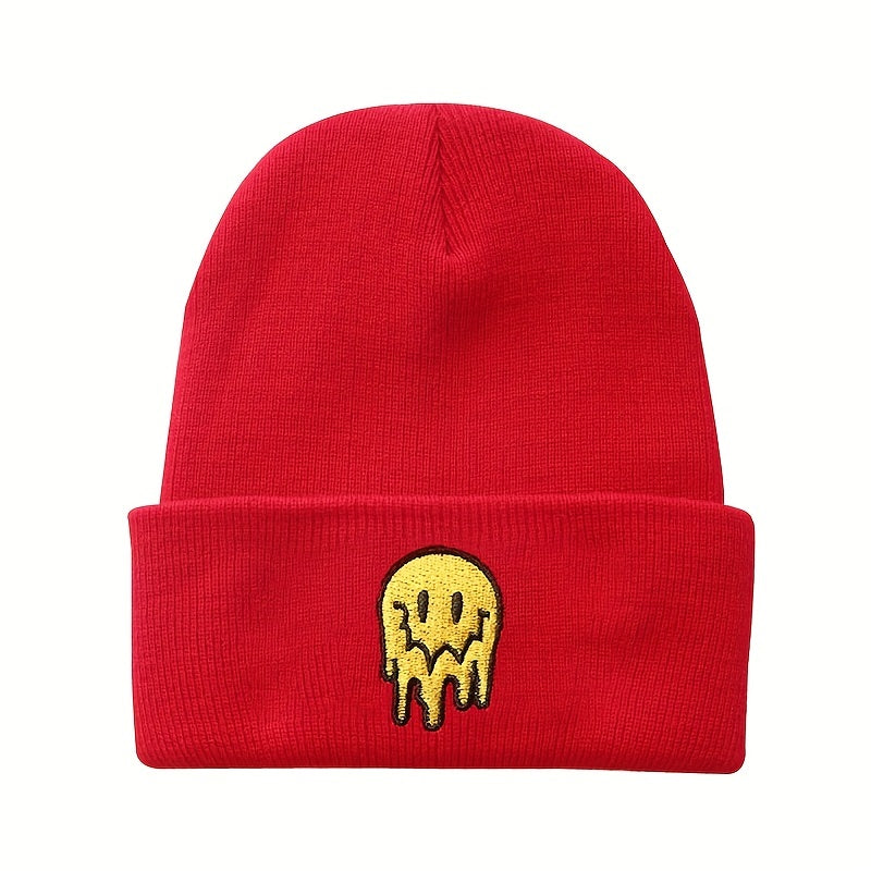 Happy Face Embroidery Cold Hat For Men And Women Street Knitted Hat