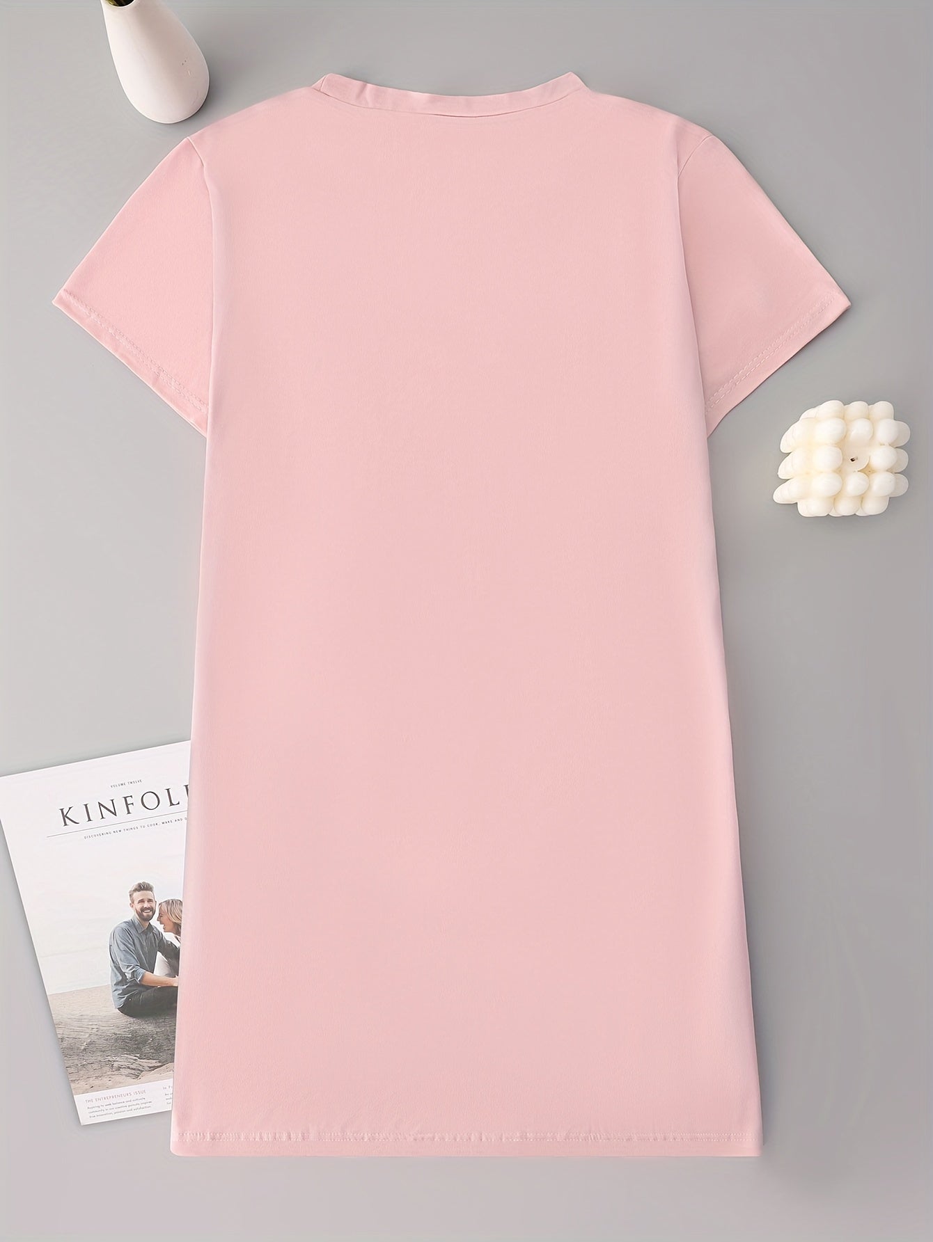 Heart Print NightDress Short Sleeve Pajama Dress Women's Sleepwear