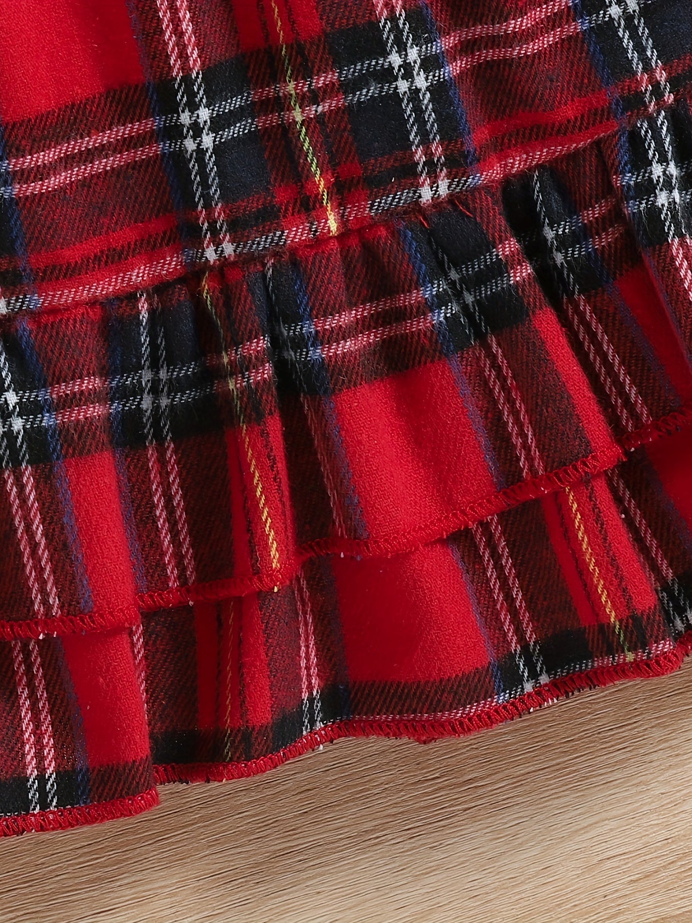 Toddler Baby Girls Christmas Outfit Stand Collar Ruffled Plaid Shirt Dress