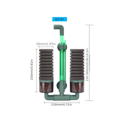 Dual Sponge Fish Tank Filter Quiet Submersible Foam Filter for Fresh & Saltwater