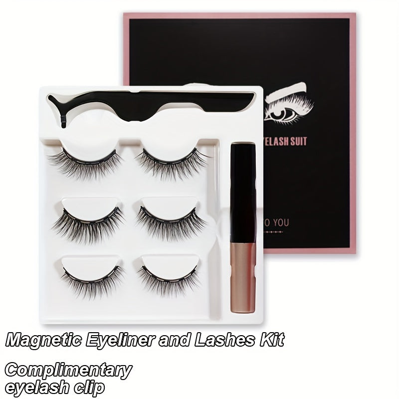 Magnetic Eyeliner And Lashes Kit 3 Pairs Natural Look False Eyelashes Set