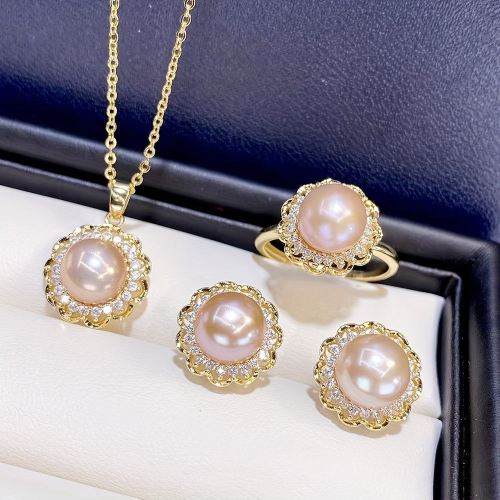 4pcs Girls Faux Pearl Faux Diamond Jewelry Set