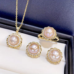 4pcs Girls Faux Pearl Faux Diamond Jewelry Set
