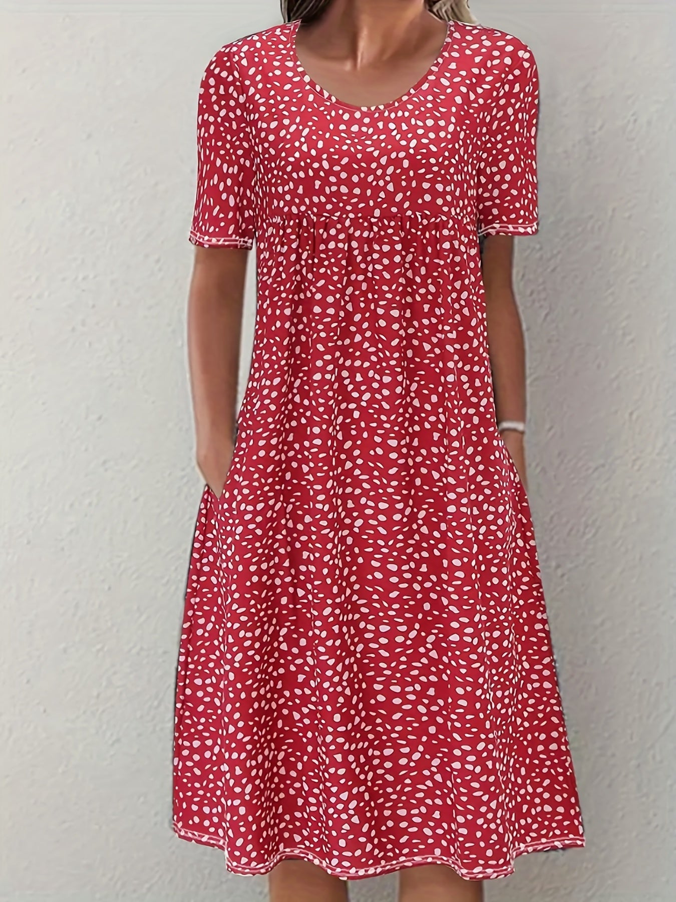 Boho Floral Print Dual Pockets Dress Short Sleeve Women's