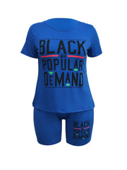 Letter Print Tee & Biker Shorts Set
