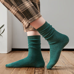 5 Pairs Japanese Style Soft Ribbed Knit Mid Tube Socks Women's Stockings