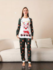 Christmas Elk Print Pajama Set Long Sleeve Top & Pants Women's Sleepwear