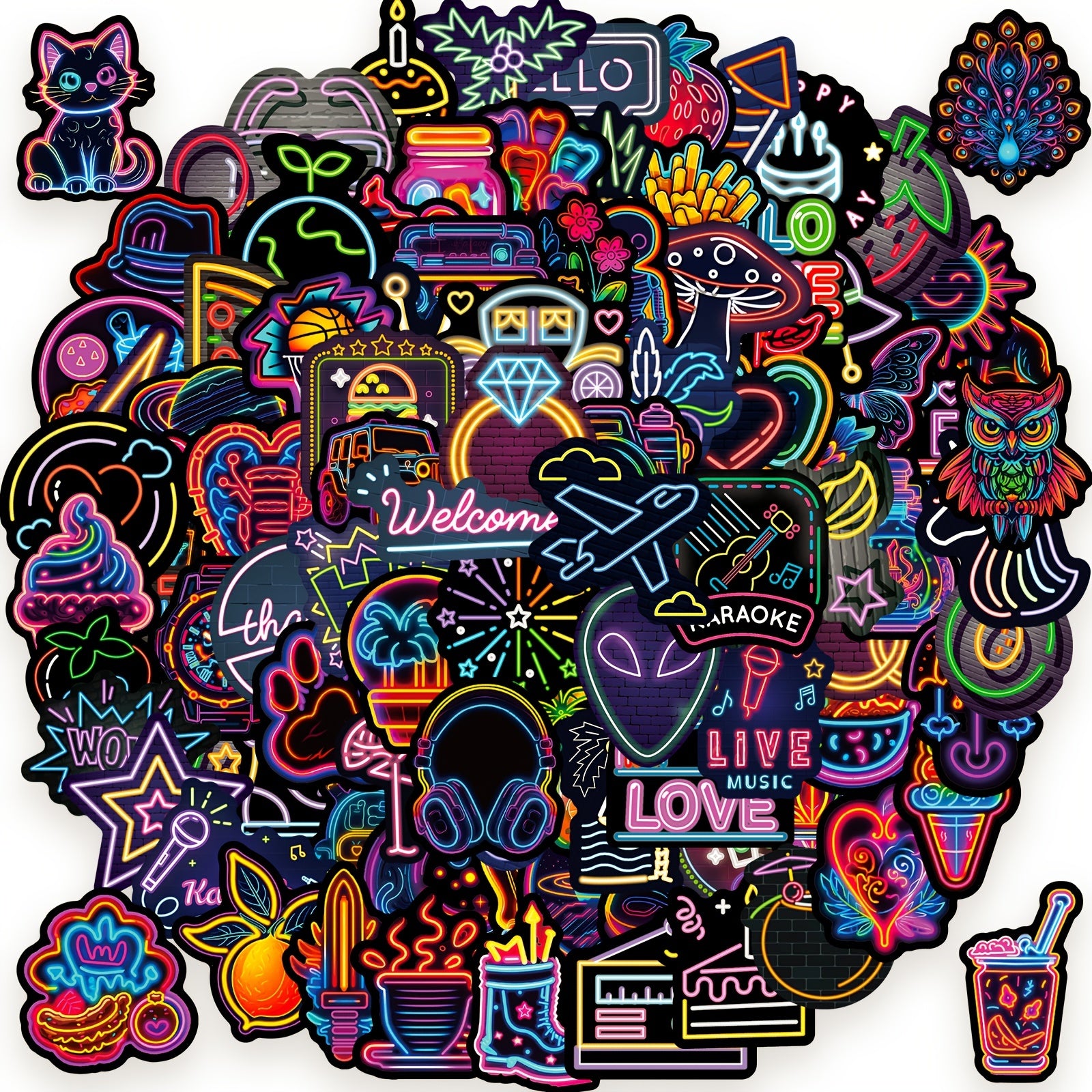 100Pcs Neon Light Stickers Pack Waterproof Vinyl DIY Decals