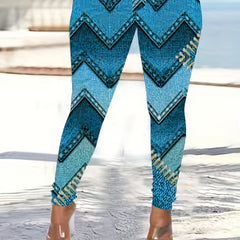 Casual Leggings Women's Plus Colorblock Denim Print Medium Stretch