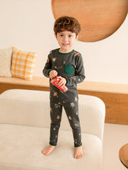 Boys 2pcs Robot Printed Lounge Wear Pajama Set