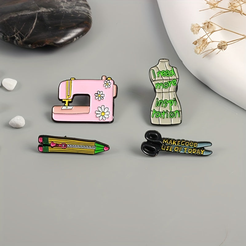 Sewing Machine Scissors Paintbrush Brooch Creative Pin Gift for Girls