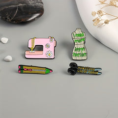 Sewing Machine Scissors Paintbrush Brooch Creative Pin Gift for Girls