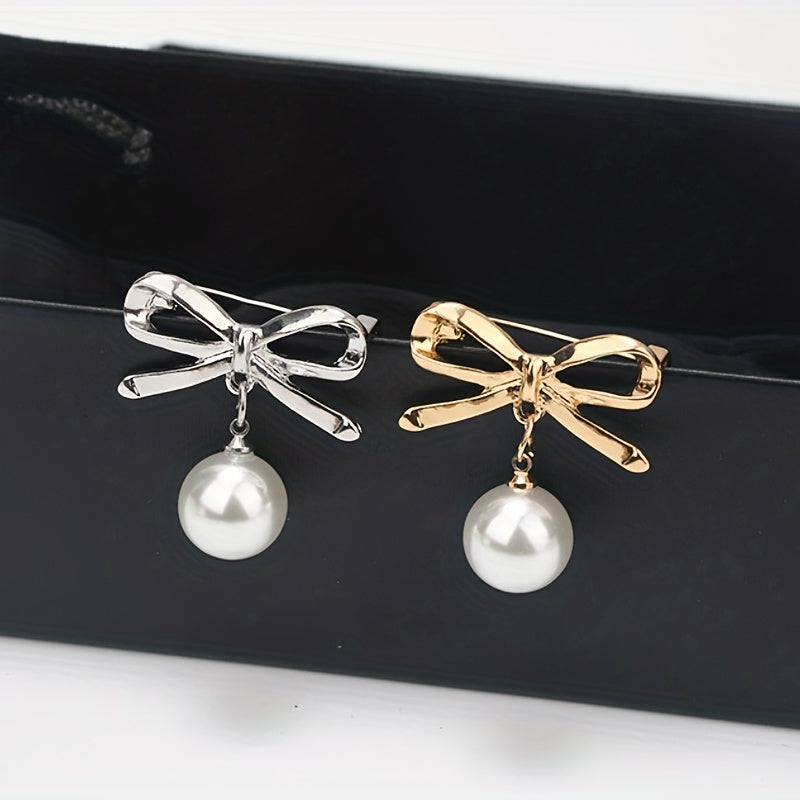 Pearl Pendant Bow Brooch Pin Women Accessory