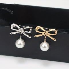 Pearl Pendant Bow Brooch Pin Women Accessory