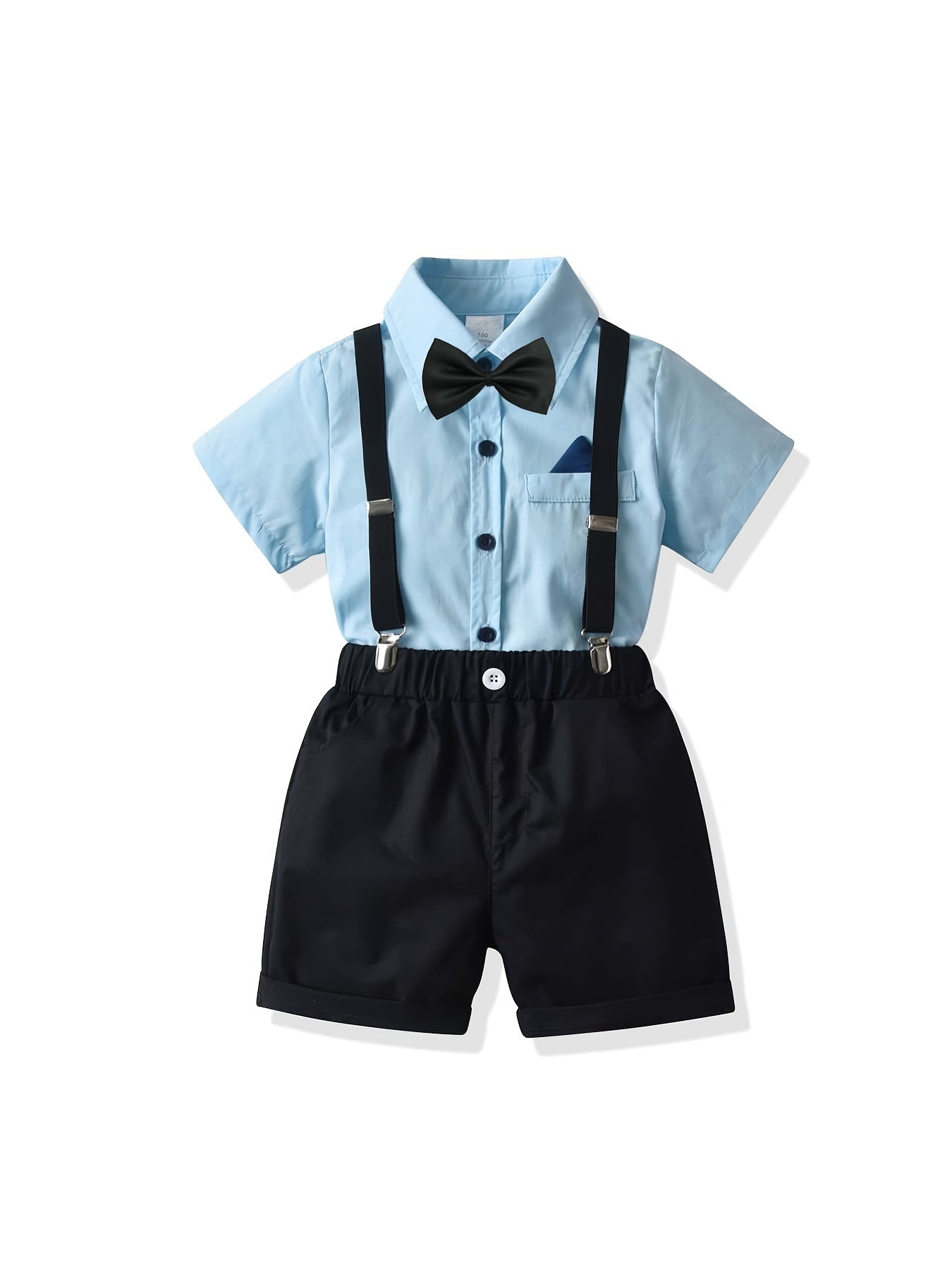 Boys Gentleman Outfit Button Shirt & Suspender Shorts Set