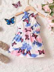 Toddler Girls Butterfly Tie Dye Halter Rompers Jumpsuit