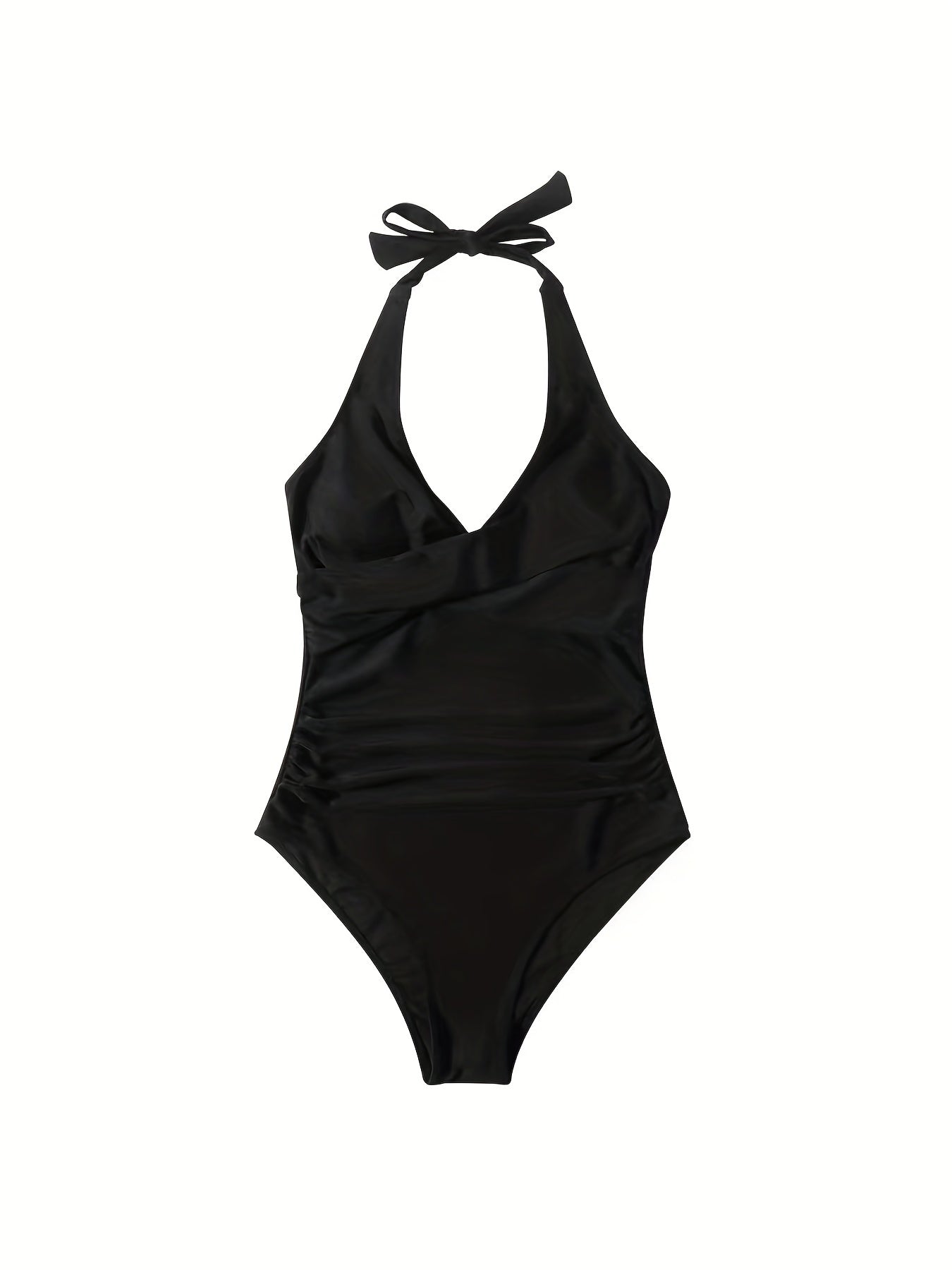 Backless Halter Tie One Piece Swimsuit High Stretch Solid Swimwear