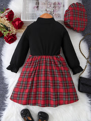 Girls Plaid Stitching Long Sleeve Dress For Autumn/Winter