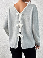 Scallop Trim Bow Back Pullover Sweater