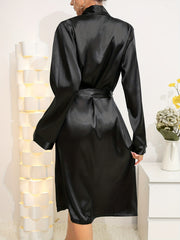 Satin Night Robe Long Sleeve V Neck Robe