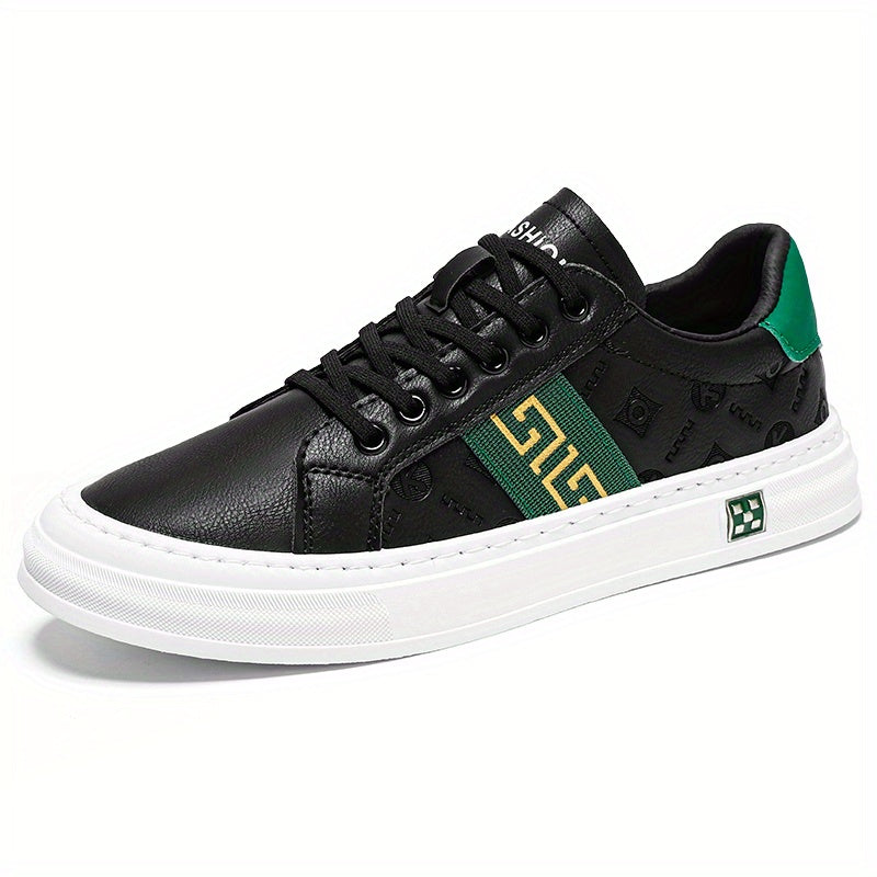 Men's Embossed PU Leather Skate Shoes Lace-up Sneakers