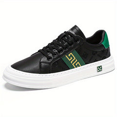 Men's Embossed PU Leather Skate Shoes Lace-up Sneakers