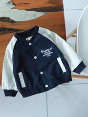 Boys Letter Print Button Down Baseball Jacket