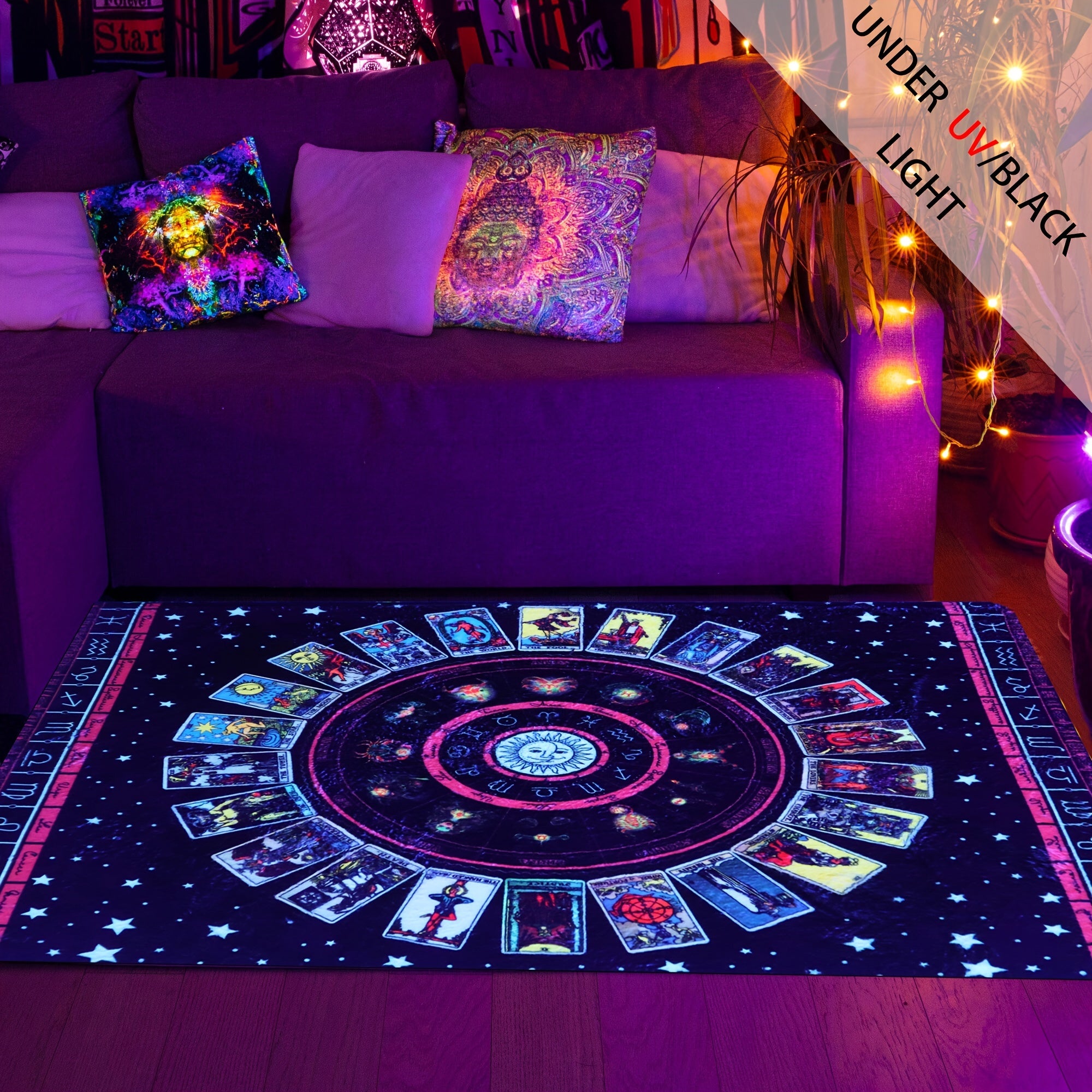UV Light Flannel Luminous Tarot Pattern Rug Non Slip Mat
